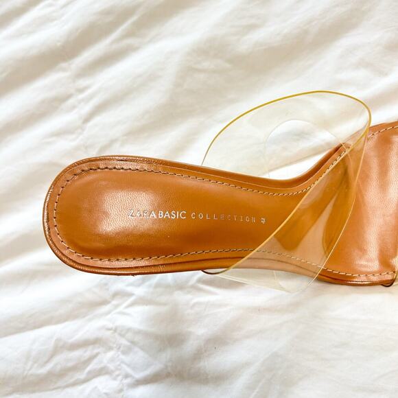 Zara Clear Strap Tan Block Heel Sandals Size 42 Transparent Heels Women’s 11 - Picture 3 of 6